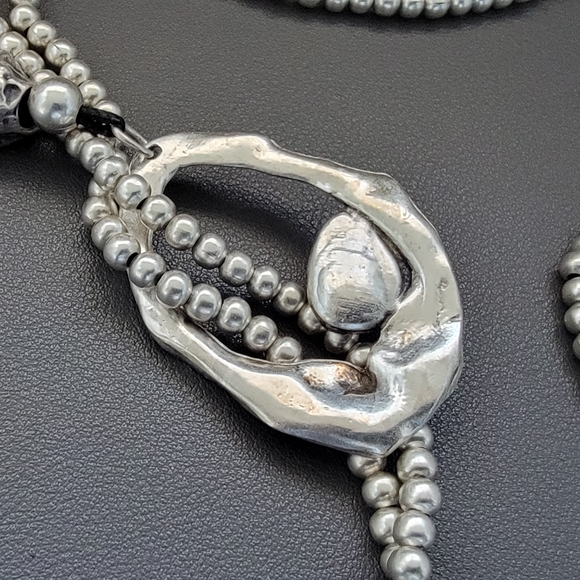 Pewter-Tone Silver-Plated Lariat Necklace with Aqua Crystal - Picture 5 of 8